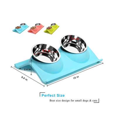 Factory Price Premium Stainless Steel Pet Double Bowls and Feeders With No-Spill Resin Station