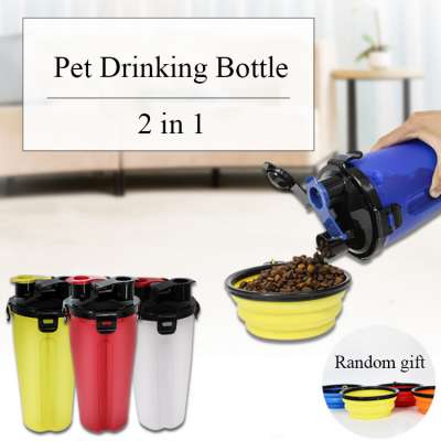 Pet Food Container 2-in-1 with Silicone Collapsible Travel Dog Bowls Outdoor Portable Dog Feeder Drinking Bottle