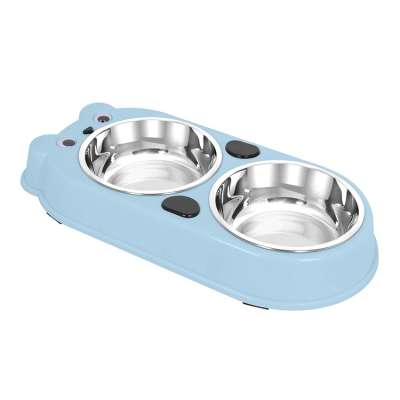 Double Dog Cat Bowls Double Premium Stainless Steel Pet Bowls with Cute Modeling Pet Food Water Feeder