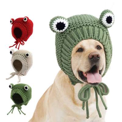 Funny Cartoon Frog Animal Shape Dog Cat Pet Cap Handmade Knitted Woolen Yarn Hat for Puppy Teddy